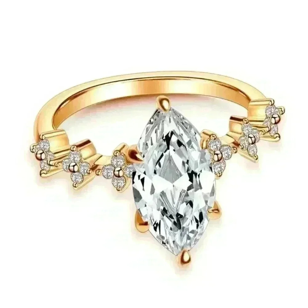 New 18k Gold Over Sterling Silver Diamond Marquise Ring